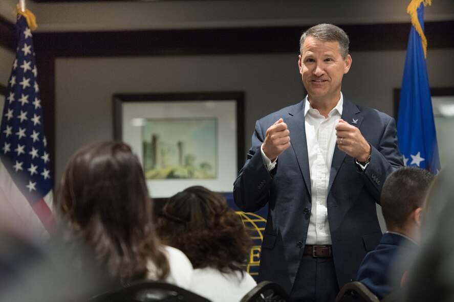 Bill Marion, the Air Force’s deputy chief information officer and deputy chief of information dominance, spoke at an AFCEA local chapter breakfast in Lexington, Mass., July 9. Marion, a senior executive service member, addressed a mixed crowd of local business leaders, Air Force contractors and Hanscom Airmen and civilians who work together to deliver systems that enable Airmen to accomplish their missions. (U.S. Air Force photo by Todd Maki)