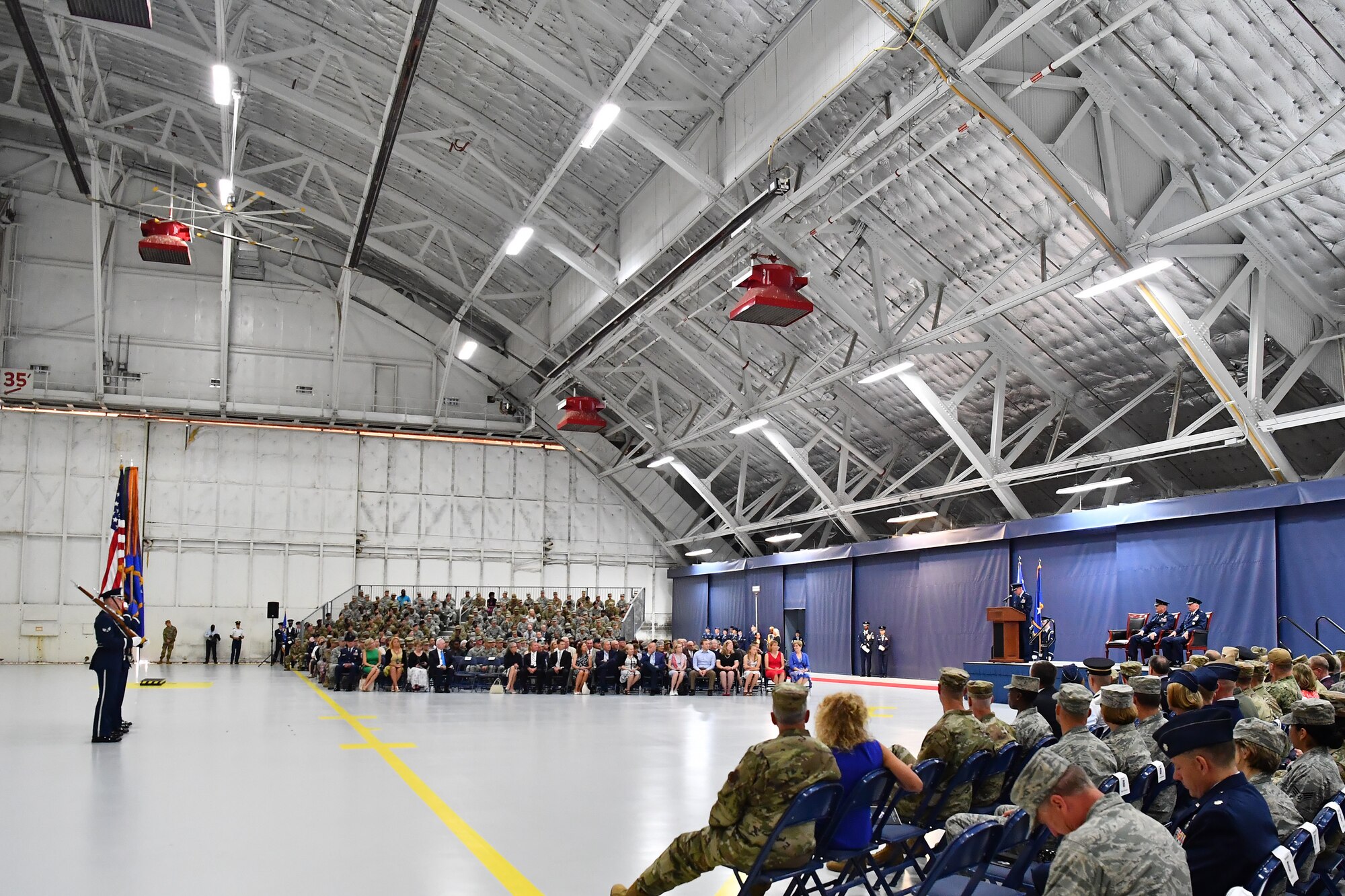 Air Force Vice Chief of Staff Gen. Stephen W. Wilson delivers remarks as he presides over the Air Force District of Washington Change of Command Ceremony at Joint Base Andrews, Md., July 9, 2019. (Air Force photo by Adrian Cadiz)