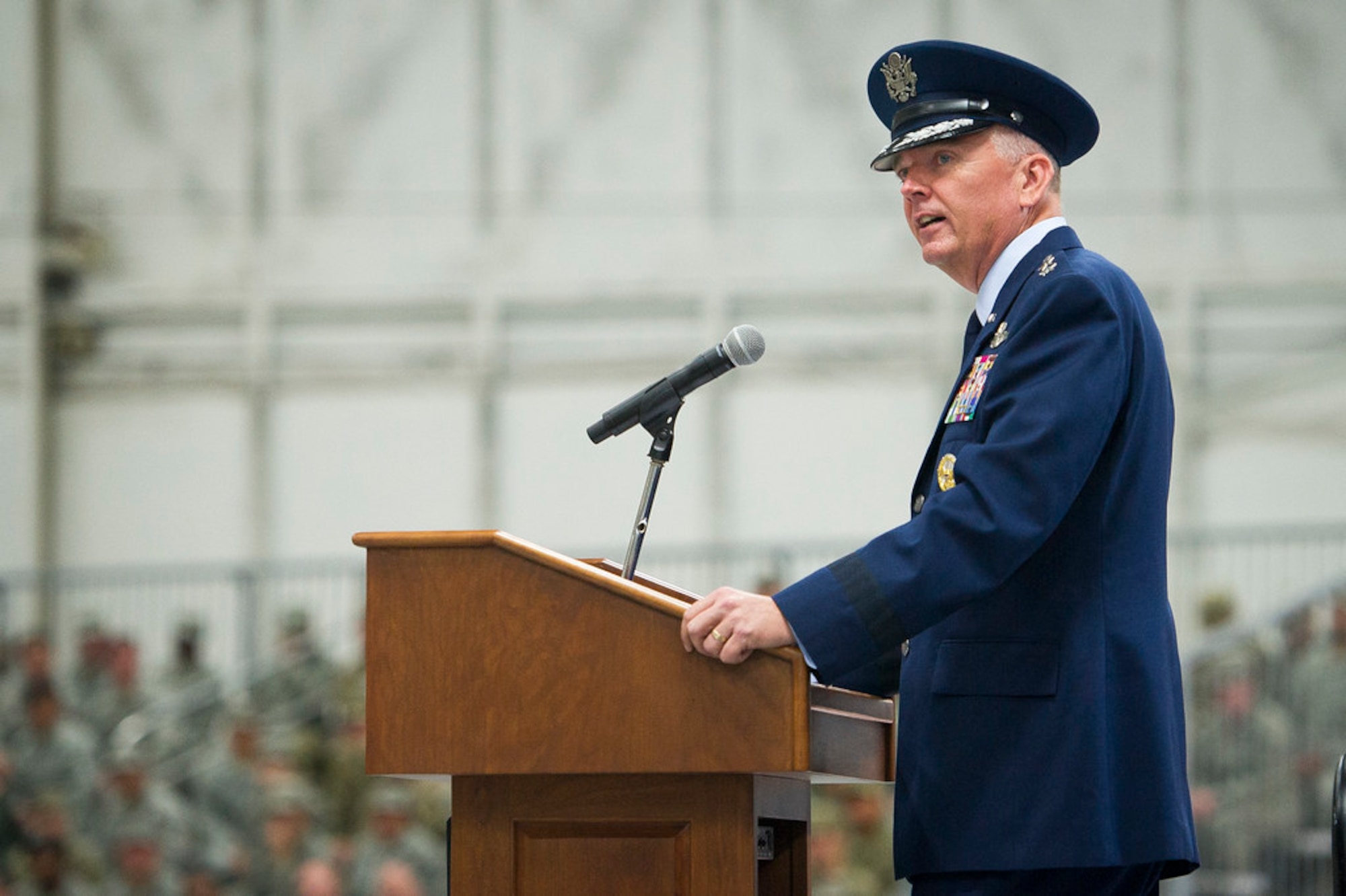 Maj. Gen. Ricky N. Rupp, incoming Air Force District of Washington commander, speaks to guests during the AFDW Change of Command Ceremony at Joint Base Andrews, Md., July 9, 2019. (U.S. Air Force photo by Master Sgt. Michael B. Keller)