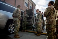 190711-N-OE749-0027 JOINT BASE LANGLEY-EUSTIS, Va. (July 11, 2019) Navy Information Systems Technician 1st Class Albert Givens, assigned to the communications department at Joint Task Force Civil Support, gives a tour of the command and control vehicle as part of the annual JTF-CS Defense Chemical, Biological, Radiological, Nuclear Response Force (DCRF) Communications Workshop. The two-day course is geared toward enhancing DCRF operations by providing vital training and face-to-face interaction between current and follow-on DCRF units. (U.S. Navy photo by Chief Mass Communication Specialist Barry A. Riley/RELEASED)