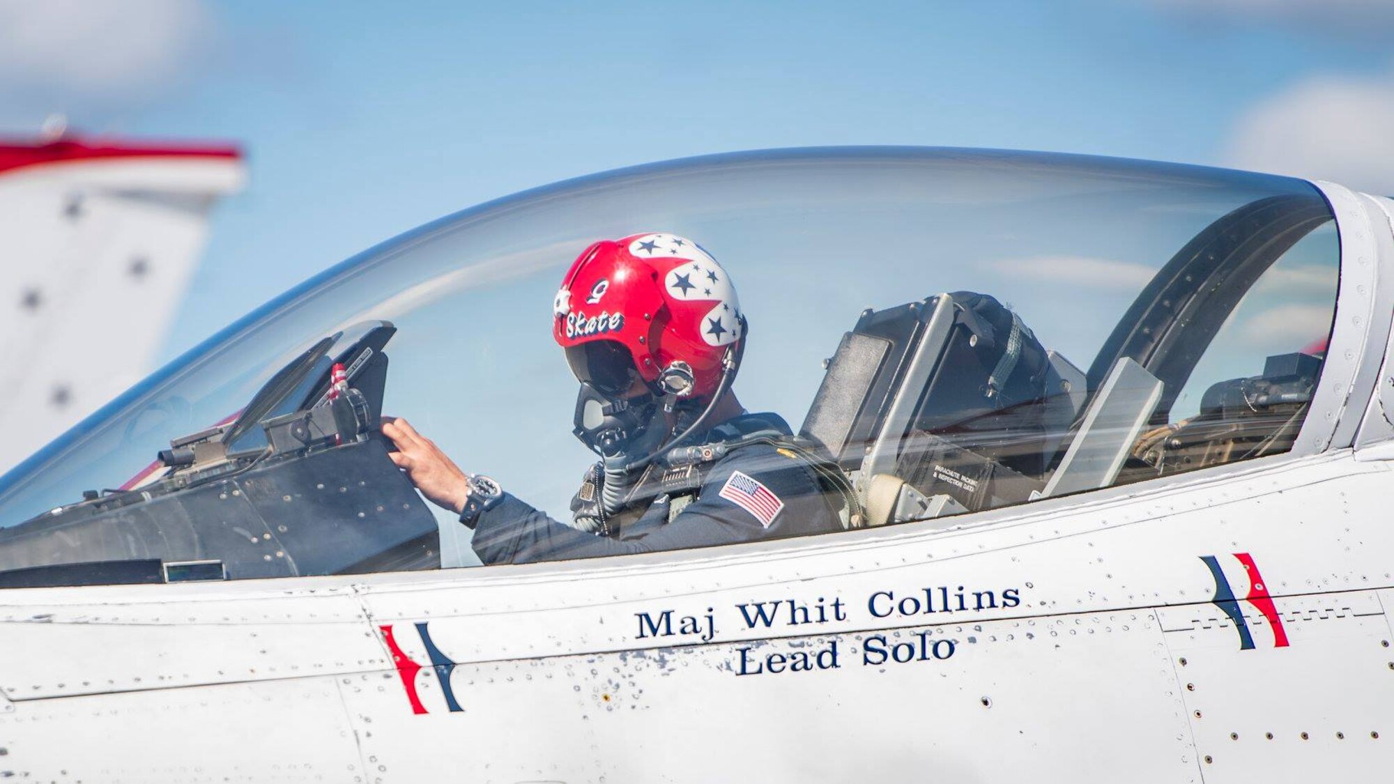 In this 2018 photo, Maj. Whit Collins is inside the cockpit of an F-16, the first Air Force aircraft designed with fly-by-wire flight controls. This system uses computer-generated signals that transmit the pilot’s commands to the flight control surfaces. The Flight Dynamics Laboratory, now part of the AFRL Aerospace Systems Directorate, developed this technology, which integrates the pilot with the airframe, thereby creating a highly responsive and effective unit. (Courtesy photo)