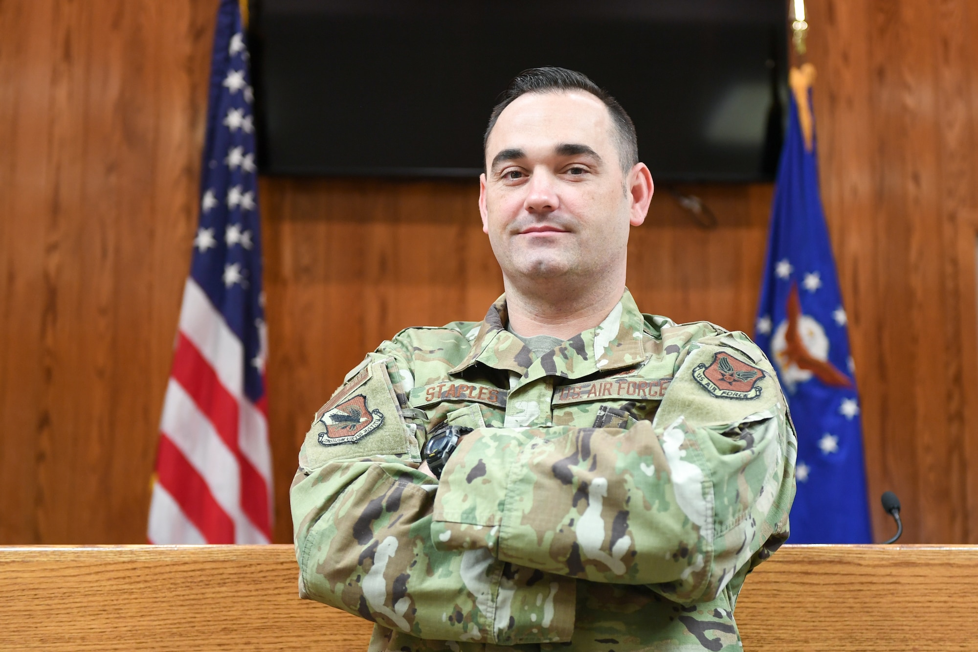 Tech. Sgt. Kyle Staples, a military paralegal with the base's Area Defense Counsel, is recognized as a Team Hill Top 3 Superior Performer July 10, 2019, at Hill Air Force Base, Utah. The award recognizes Airmen from Hill AFB who have demonstrated excellence on and off duty. (U.S. Air Force photo by Cynthia Griggs)
