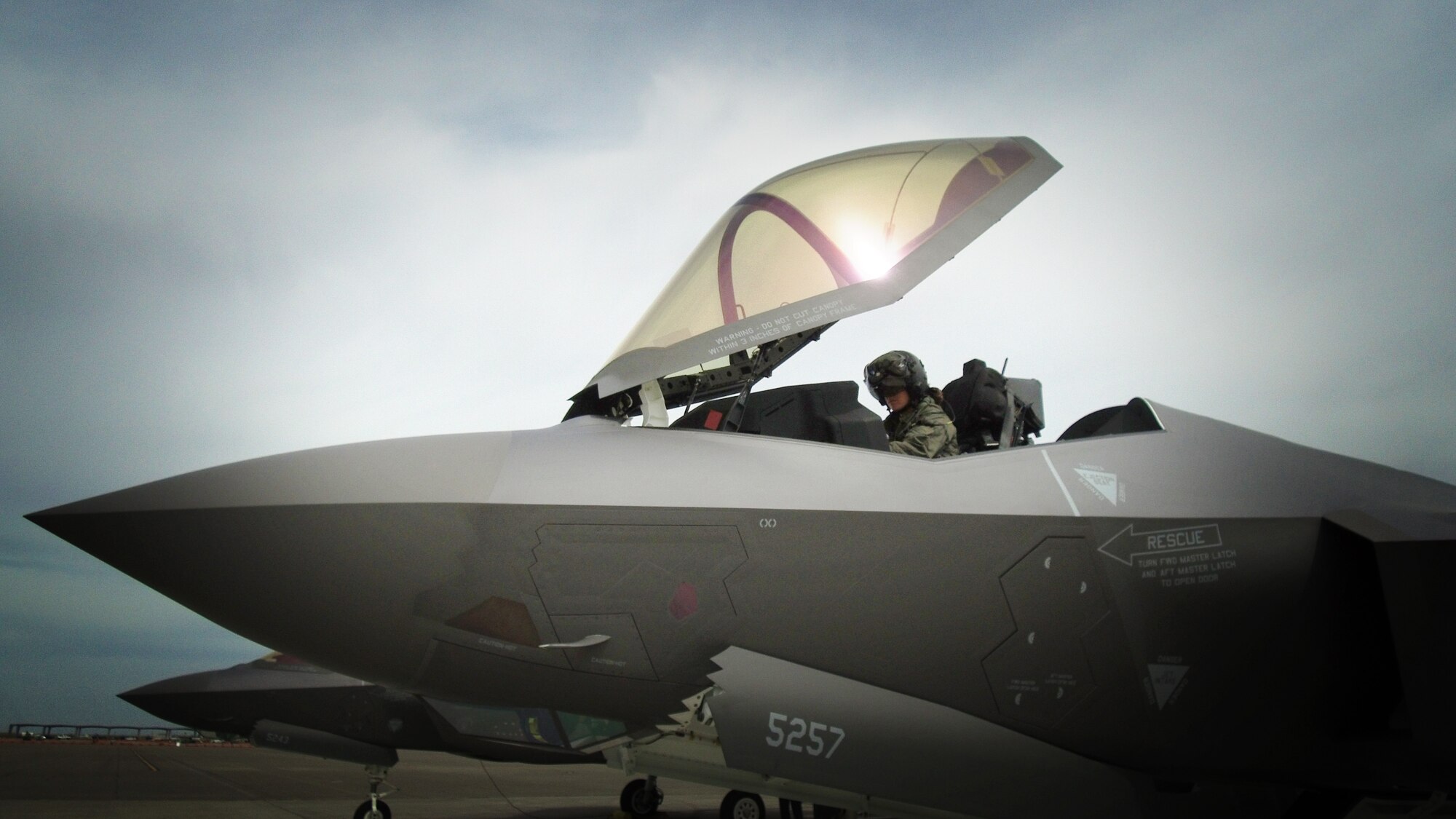 Capt. Kristen Wolfe, a pilot with the 388th Fighter Wing's 34th Fighter Squadron, prepares for a mission prior to takeoff in an F-35A Lightning II at Mountain Home Air Force Base, Idaho. The squadron will participate in Gunfighter Flag 19-2 from July 12-19. (U.S. Air Force photo by Micah Garbarino)