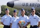 The Lee siblings pose for a photo at Juyoung Lee’s basic military training graduation ceremony July 2018, at Lackland Air Force Base, Texas. The four siblings all served in intelligence based careers in the Air Force. The two oldest brothers, Samuel and Juchan, have transitioned to the Air Force Reserves. (U.S. Air Force courtesy photo)