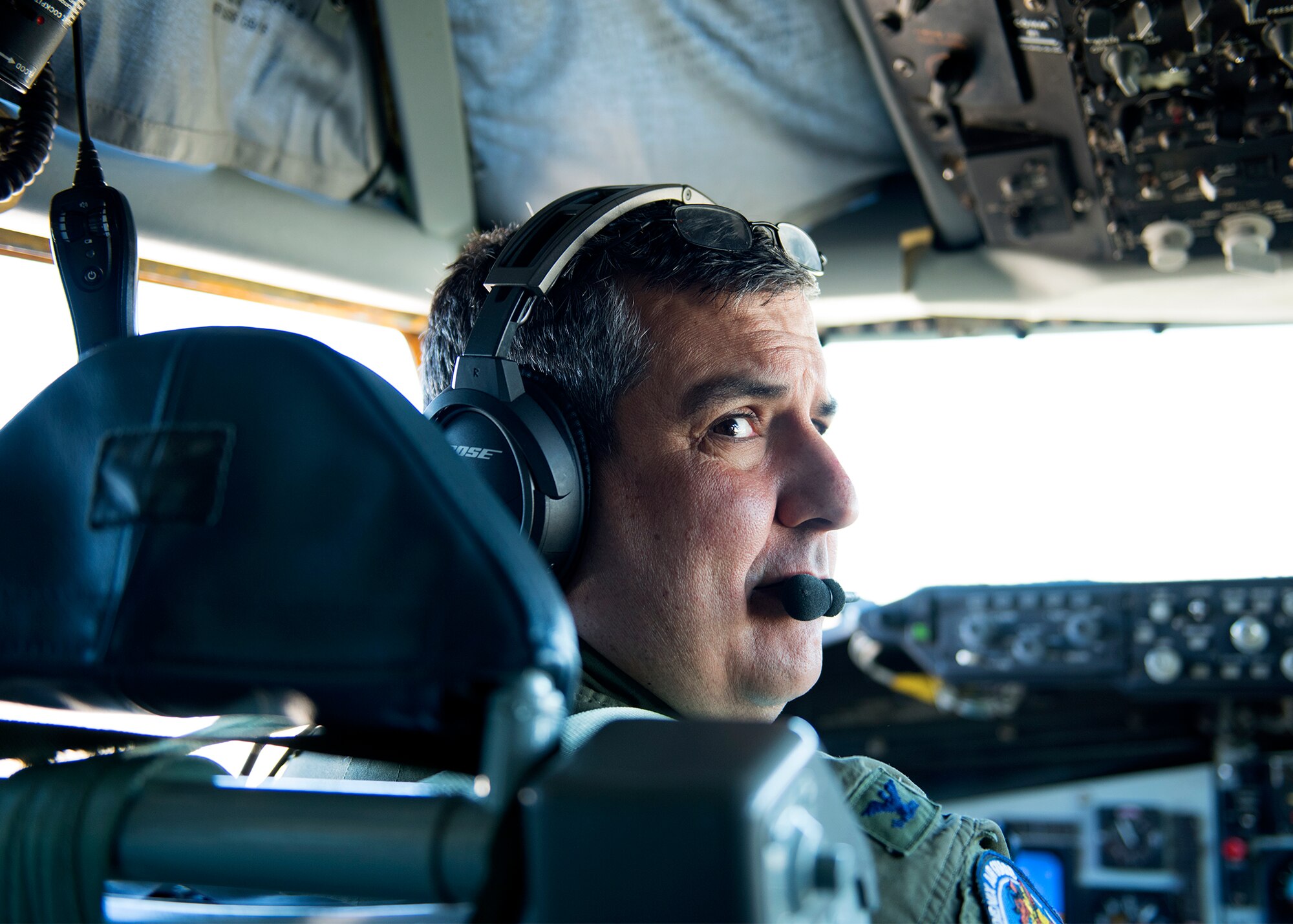 A KC-135 Stratotanker pilot, assigned to the Arizona Air National Guard, 161st Air Fueling Wing, prepares for a refueling mission March 15, 2019, at the Goldwater Air National Guard Base, Ariz. Air refueling units flying Stratotankers provide air-to-air refueling for tactical and strategic aircraft from various bases. (U.S. Air Force photo by Airman 1st Class Leala Marquez)