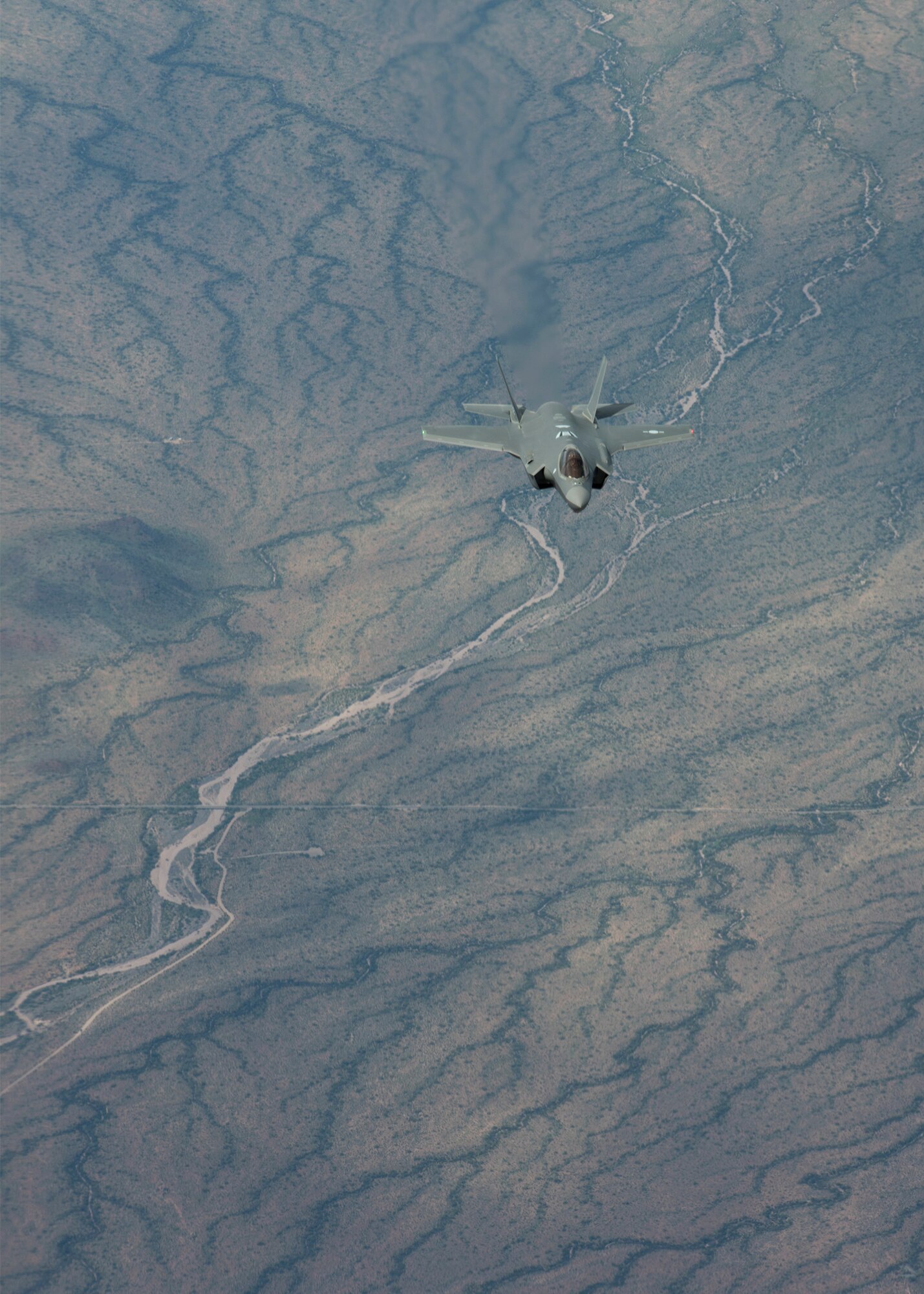 A Republic of Korea Air Force, F-35A Lightning II approaches a KC-135 Stratotanker during a refueling mission March 15, 2019, in Ariz. Luke Air Force Base trains two-thirds of the world’s F-35 pilots and graduates 105 F-35 pilots every year. The F-35 is armed with the Electro-Optical Targeting System (EOTS), an internally mounted system that provides extended range detection, precision targeting for ground targets and long range detection of air-to-air threats. (U.S. Air Force photo by Airman 1st Class Leala Marquez)