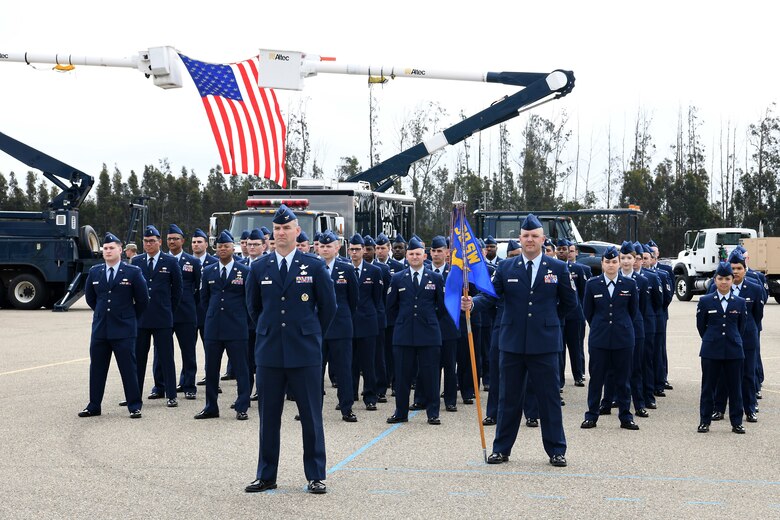 30th Space Wing members participate in a change of command ceremony July 12, 2019, at Vandenberg Air Force Base, Calif.