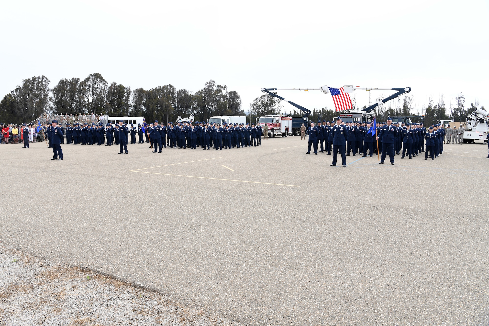 30th Space Wing members participate in a change of command ceremony July 12, 2019, at Vandenberg Air Force Base, Calif.