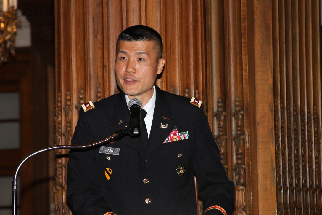 Lt. Col. David C. Park made remarks during a July 12, 2019 Change of Command ceremony. Park assumed command of the USACE Philadelphia District from LTC Kristen Dahle and became the 60th commander in the District's 153 year history.