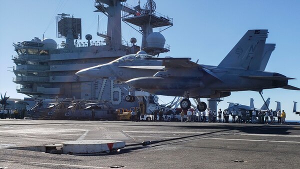 CORAL SEA (July 12, 2019) Scott Morrison, The Prime Minister of Australia, observes flight operations along with members from the Australian Government aboard the aircraft carrier USS Ronald Reagan (CVN 76) during a ship visit for Talisman Sabre 2019. Talisman Sabre 2019 illustrates the closeness of the Australian and U.S. alliance and the strength of the militrary-to-military relationship. It is the eighth iteration of this exercise.