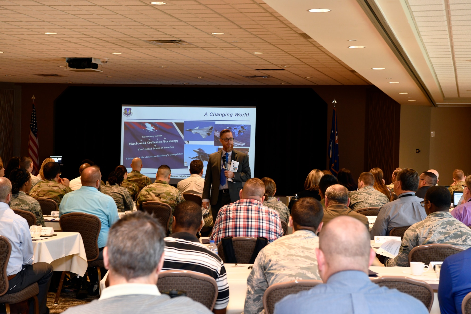 Yancy Mailes, Air Force Materiel Command historian, provides background information on the AFMC We Need initiative during cadre training at Wright-Patterson Air Force Base, July 15. More than 150 AFMC headquarters and center augmentees attended the training to prepare for the implementation of Phase II activities of the AFMC We Need initiative.
