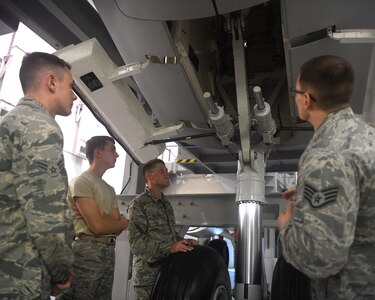 Staff Sgt. Andrew Sim, right, an instructor at the 373rd Training Squadron’s Detachment 5, instructs crew chief students on the proper upkeep and maintenance of a C-17 Globemaster III’s landing gear July 1, 2019, at Joint Base Charleston, S.C. Detachment 5 utilizes a 44,000 square foot maintenance training facility to safely and effectively train Mobility Airmen throughout the Air Force on maintenance and repair procedures. The instructor team provides over 20,000 hours of instruction per year to new and seasoned avionic maintainers of the U.S. and partnered militaries who also utilize similar airframes. The Airmen are trained on innovative simulators in a safety oriented environment to maximize their effectiveness on the flightline. The C-17 Maintenance Trainer Development Team is comprised of training instructors from multiple Air Force Specialty Codes who fill the role as subject matter experts for the development of maintenance Airmen.