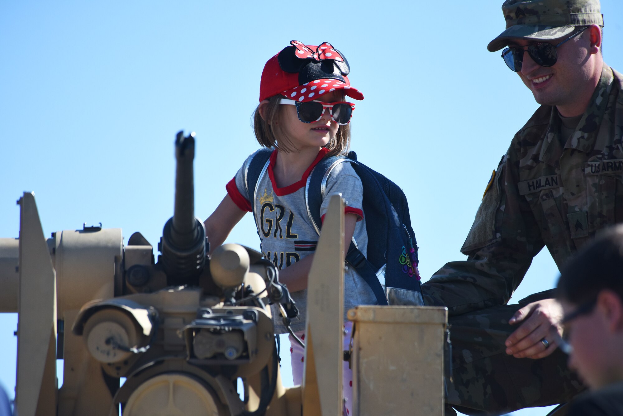 A child tours an armored tank July 13, 2019, at the “Mission Over Malmstrom” open house event on Malmstrom Air Force Base, Mont.