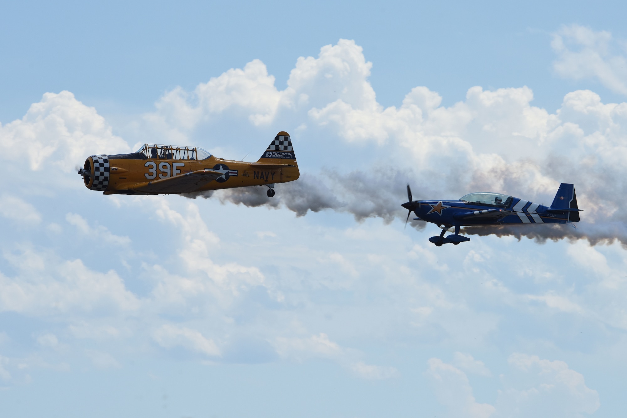 The Shetterly Squadron aerial group perform stunts July 13, 2019, at the “Mission Over Malmstrom” open house event on Malmstrom Air Force Base, Mont.