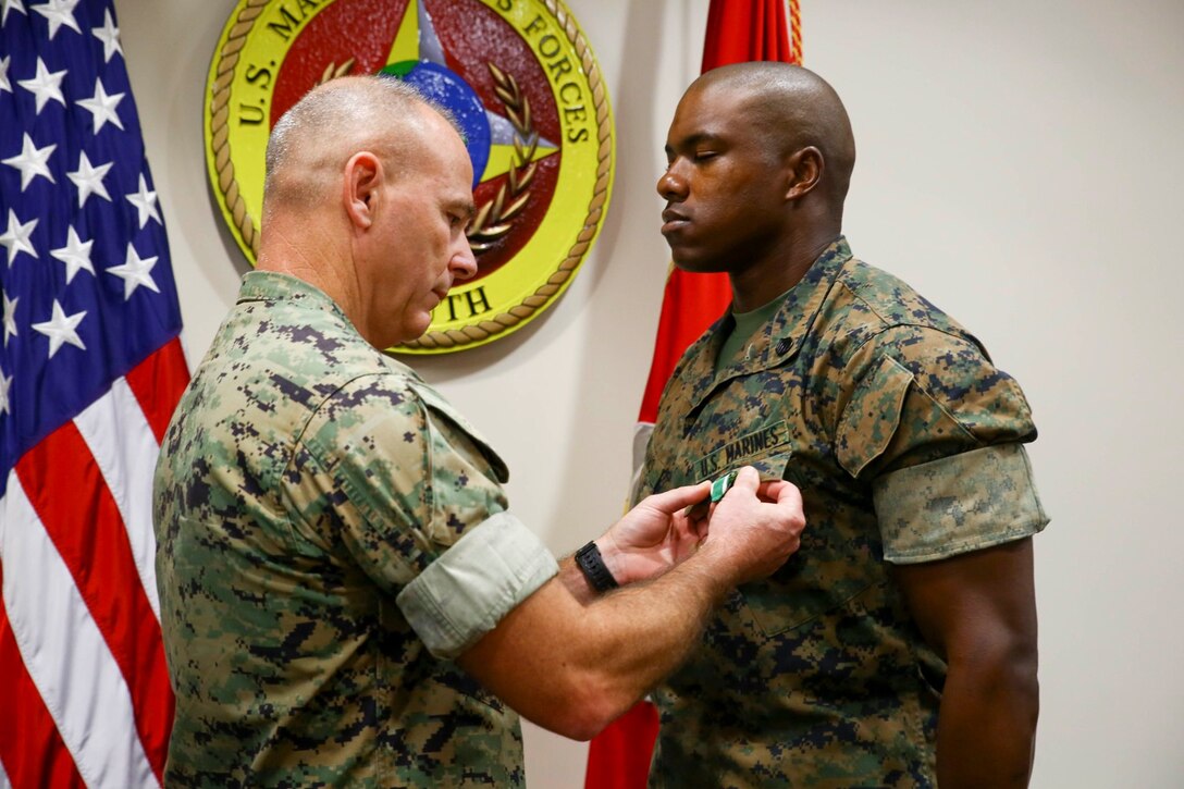 SSgt Chad Williams was awarded the Navy and Marine Corps Commendation Medal as his tour at U.S. Marine Corps Forces, South came to an end, June 27, 2019.