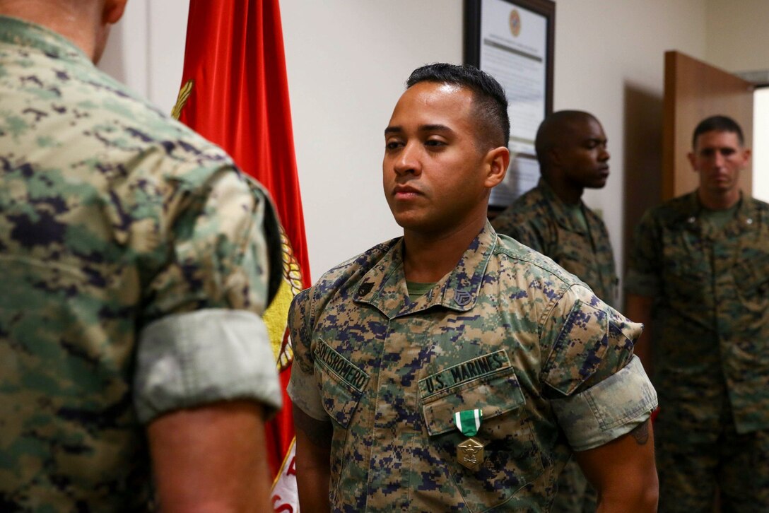 SSgt Abdiel Solisromero was awarded theNavy and Marine Corps Commendation Medal as his tour at U.S. Marine Corps Forces, South came to an end, June 27, 2019.