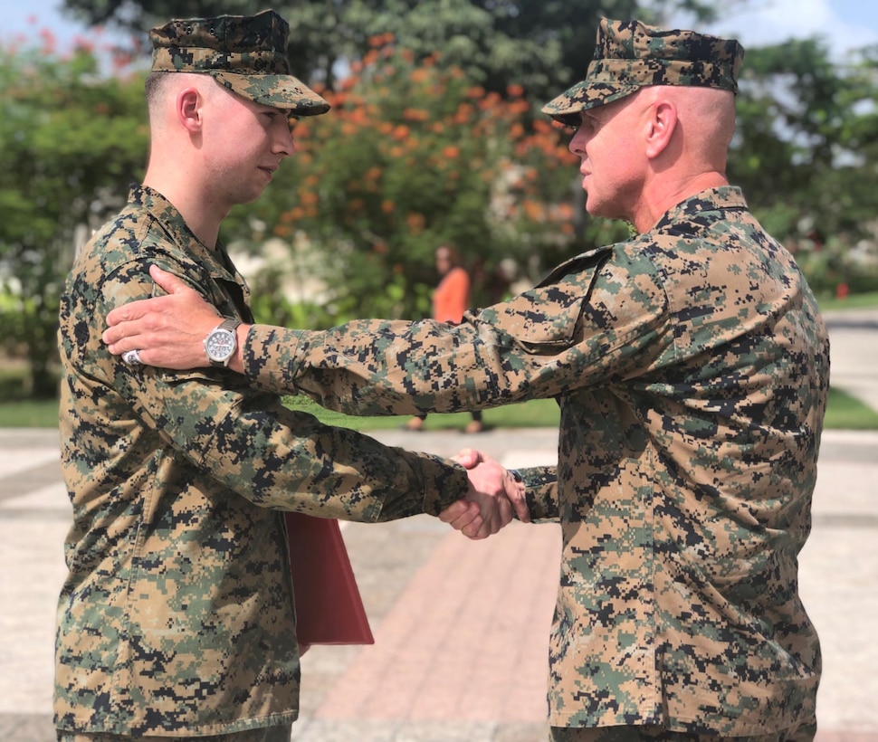 Sgt Drew Dyer was promoted to sergeant at the U.S. Embassy of Belize, July 1, 2019.