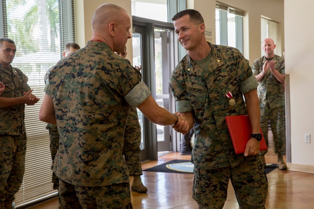 Maj Kirt Samson was awarded with the Meritorious Service Medal as his tour in Miami came to an end, July 3, 2019.