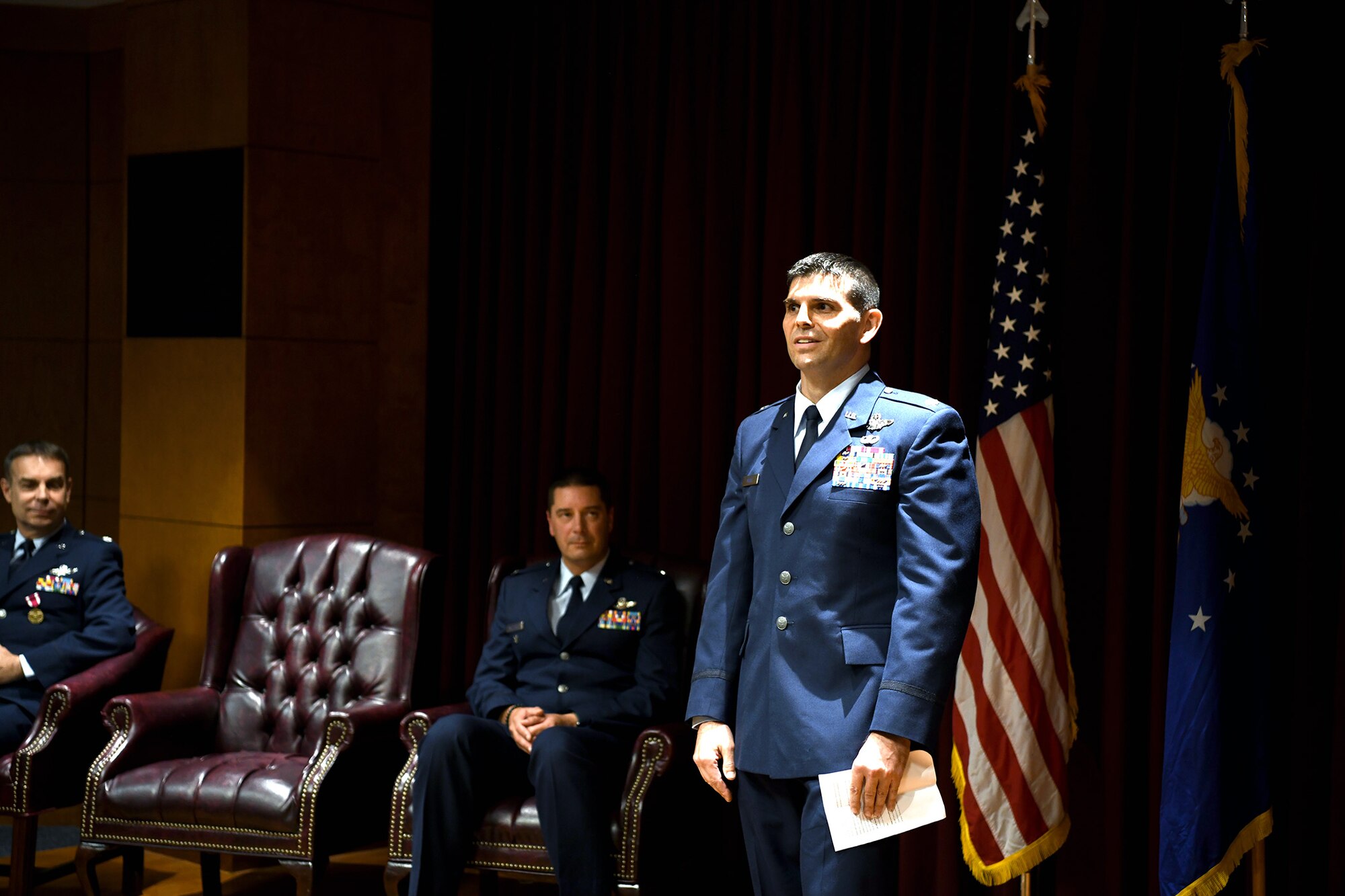Here at Travis Air Force Base, Calif., July 13, 2019, Lt. Col. Michael L. Drew passed command of the 349th OSS to Lt. Col. Andrew H. Black.