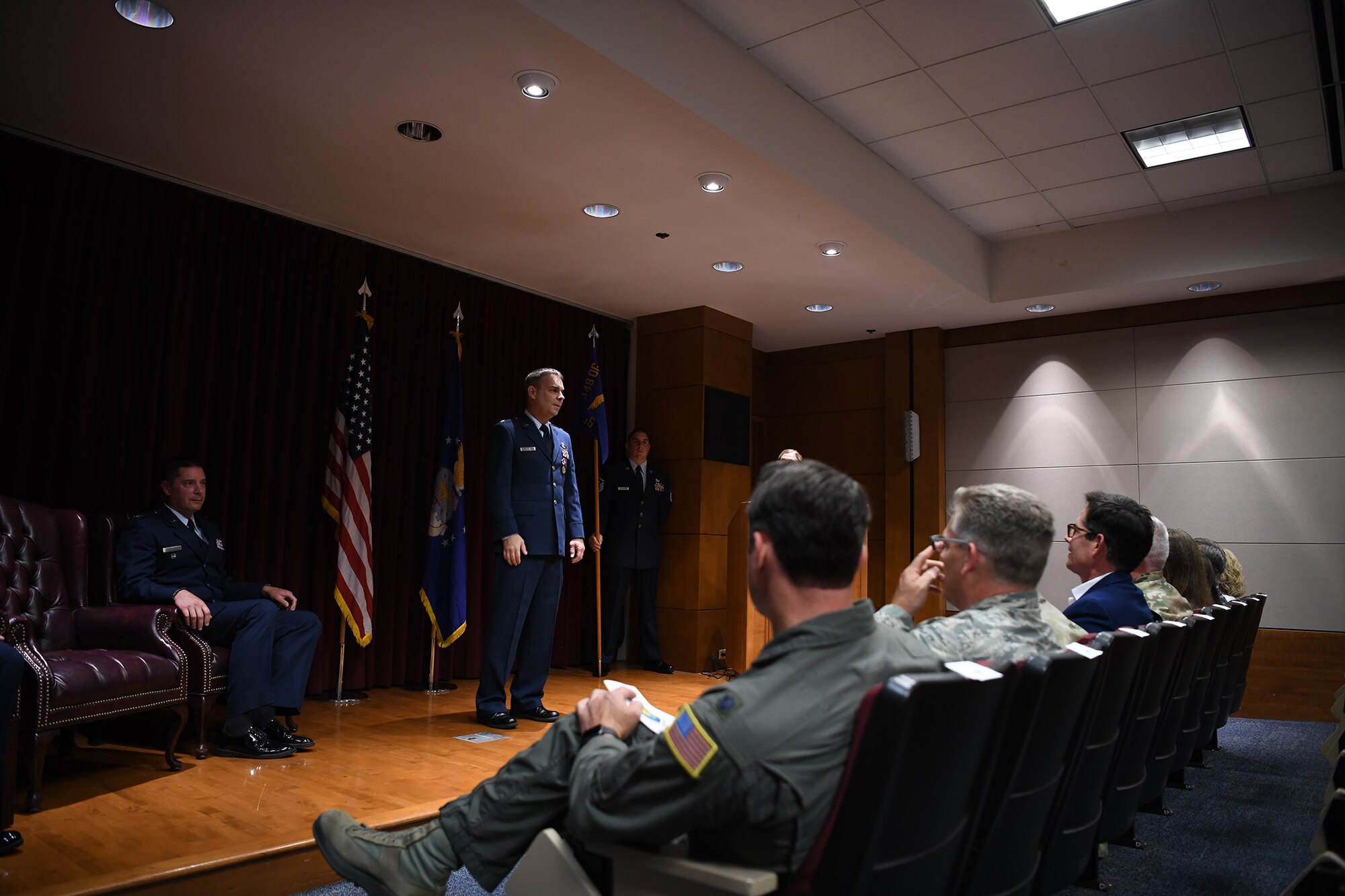 Here at Travis Air Force Base, Calif., July 13, 2019, Lt. Col. Michael L. Drew passed command of the 349th OSS to Lt. Col. Andrew H. Black.