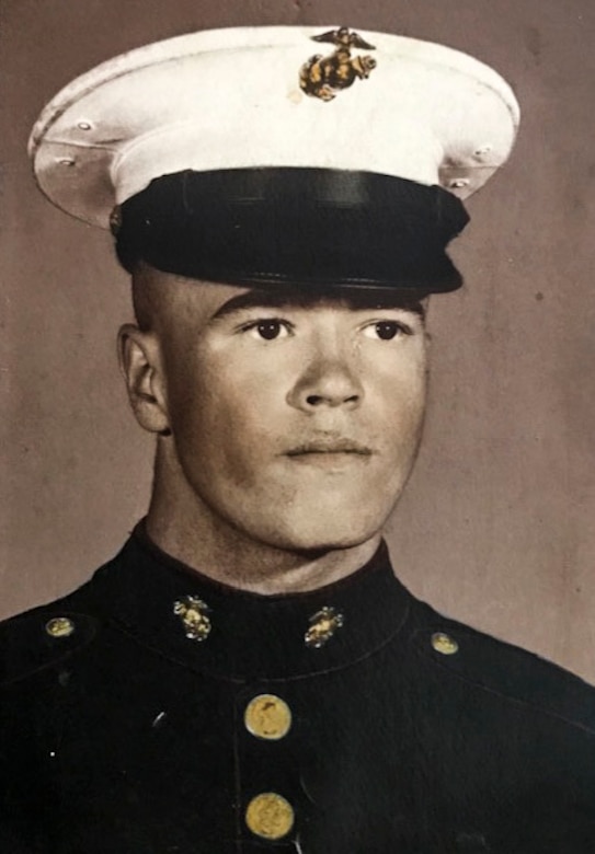 Michael J. O'Malley poses for a photo in his dress blue "alpha" uniform, 1969. (Courtesy photo from Gunnery Sgt. Arthur Padilla)