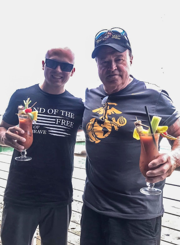 U.S. Marine Corps Gunnery Sgt. Arthur Padilla (left) poses for a photo with his father-in-law Michael J. O'Malley, 2019. (Courtesy photo from Gunnery Sgt. Arthur Padilla)
