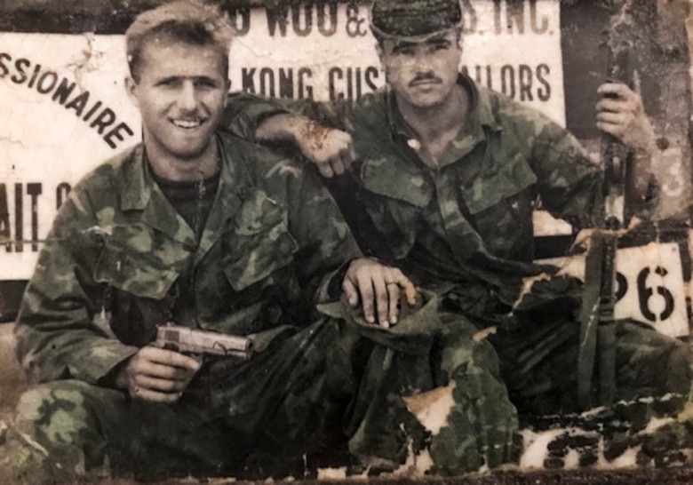 Michael J. O'Malley (right) poses for a photo with a fellow Marine, Vietnam, 1970. (Courtesy photo from Gunnery Sgt. Arthur Padilla)