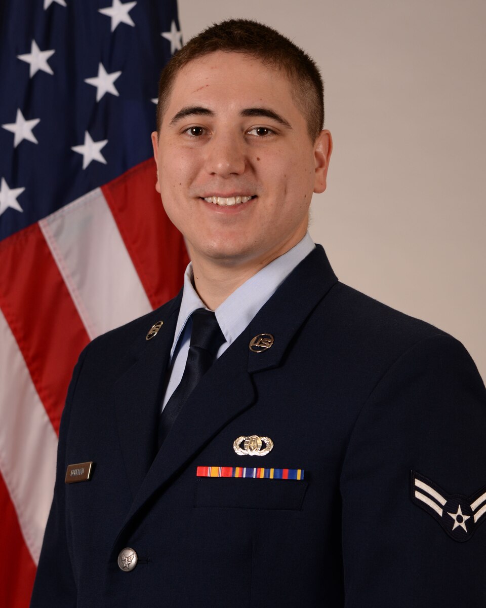 Official photo of A1C David Duneman, guitarist with the USAF Band of Mid-America at Scott Air Force Base, Illinois.