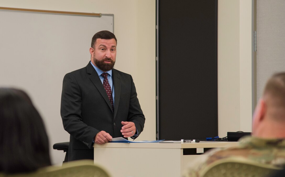 James Westbrook, one of 14 graduates of Huntsville Center’s 2018-2019 Leadership Development Program Level II course, delivers his presentation on graduation day June 18, 2019.