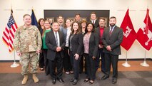The graduating class of Huntsville Center’s 2018-2019 Leadership Development Program Level II stands with Lt. Col. H. W. Hugh Darville, Huntsville Center commander, June 18, 2019.