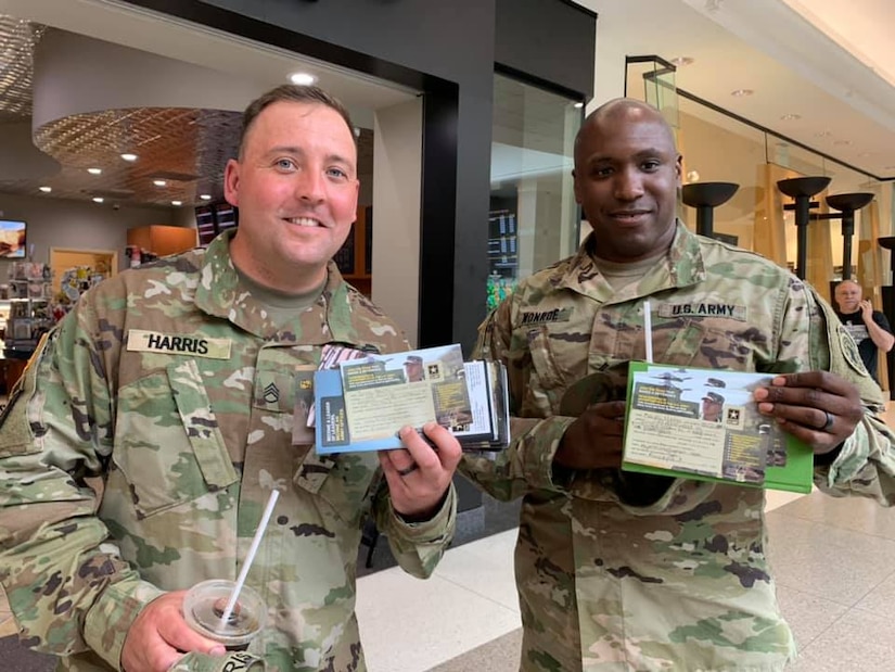 Soldiers with information cards