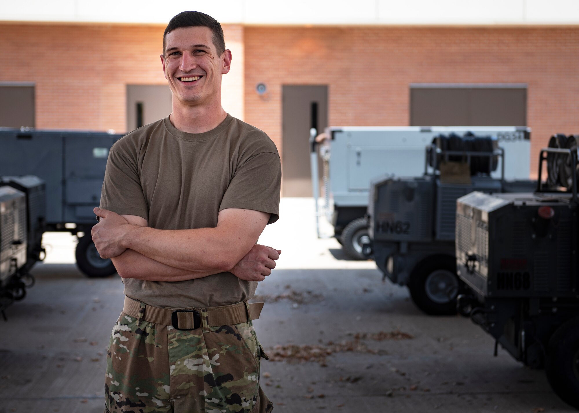 Senior Airman Shaun Lunn, 361st Training Squadron Aerospace Ground Equipment apprentice course graduate, poses for a picture at Sheppard Air Force Base, Texas, July 16, 2019. Lunn re-enlisted in 2018 after a break in service and has served for roughly nine years now. He enjoyed the military life and decided to re-enlist which lead him to the AGE course at Sheppard which he was awarded the ACE award after passing all 15 of his block tests with a perfect score. (U.S. Air Force photo by Airman 1st Class Pedro Tenorio)
