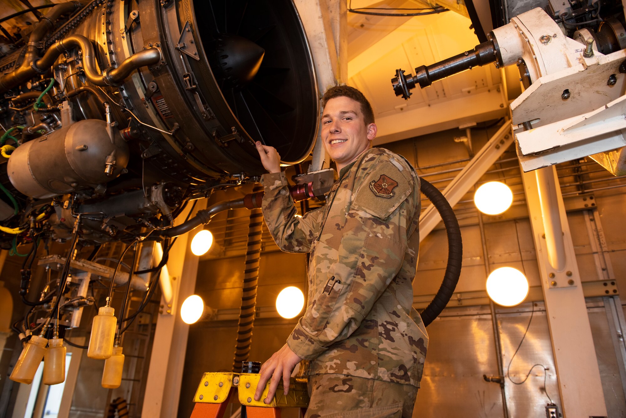 Staff Sgt. Thomas Laroue, an aerospace propulsion craftsman assigned to the 509th Maintenance Squadron jet propulsion flight, poses for a portrait on July 9, 2019, at Whiteman Air Force Base, Missouri. Laroue and other members of his flight run diagnostic tests and perform regular maintenance on F-118 engines on a daily basis to ensure the readiness of the B-2 Spirit fleet at Whiteman AFB. (U.S. Air Force photo by Staff Sgt. Kayla White)
