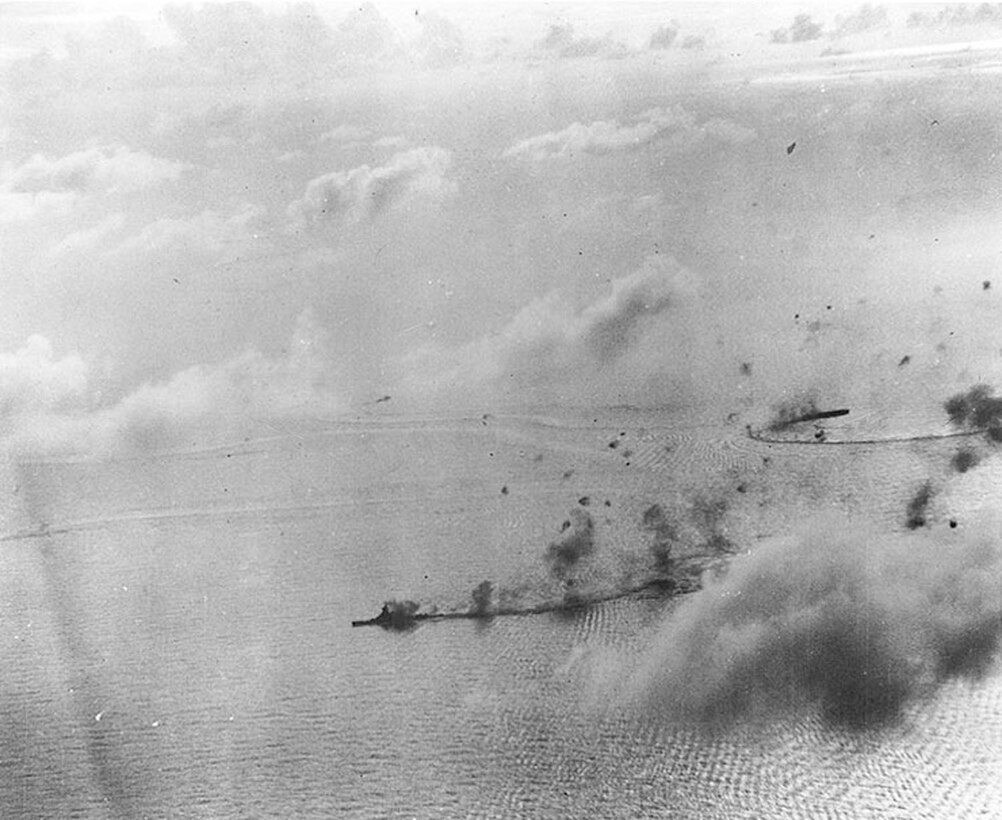 The Japanese fleet under attack during the battle of the Philippine Sea, June 19-20, 1944. The Japanese navy lost three carriers, two oilers and approximately 400 carrier- and 200 land-based aircraft.