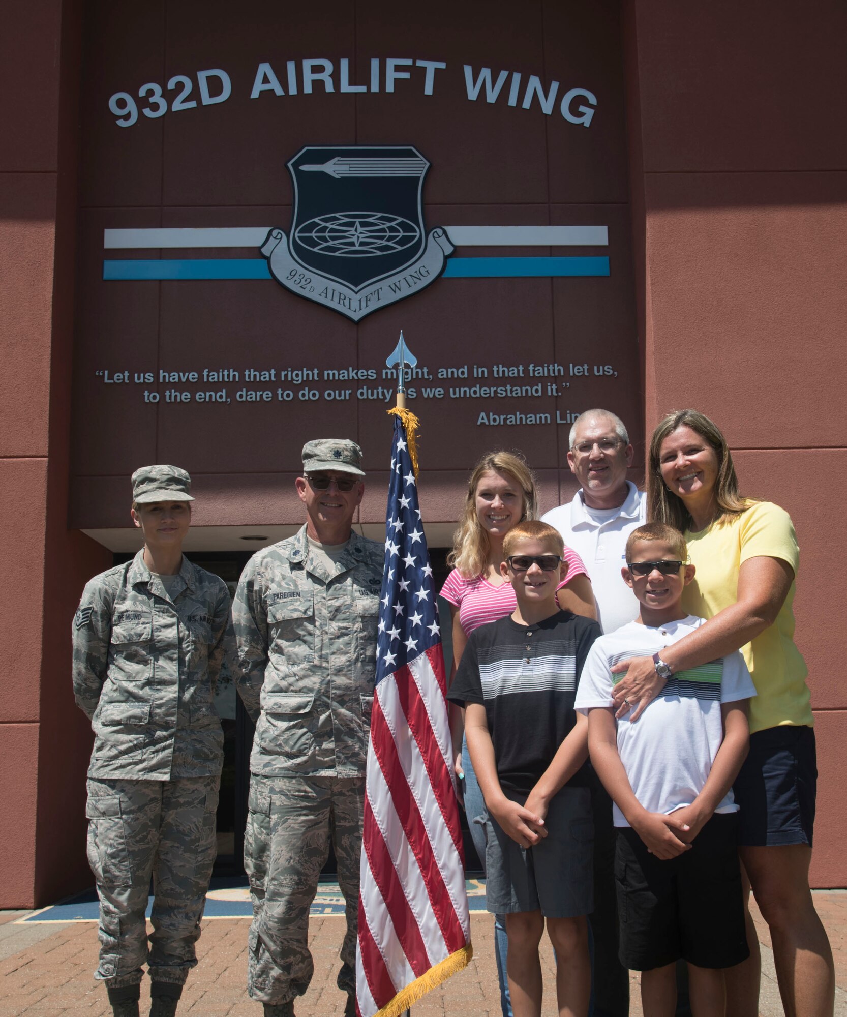 Cara Anderson, recites the Oath of Enlistment given by Lt. Col. Stan Paregien, 932nd Airlift Wing Public Affairs officer, July 17, 2019, Scott Air Force Base, Illinois. Anderson will soon begin her next chapter in her Air Force story. She said she was always interested in joining the military and enjoys helping others. Anderson is looking forward to the new life style and hopes to one day become a chief master sergeant in the Air Force. (U.S. Air Force photo by Senior Airman Melissa Estevez)