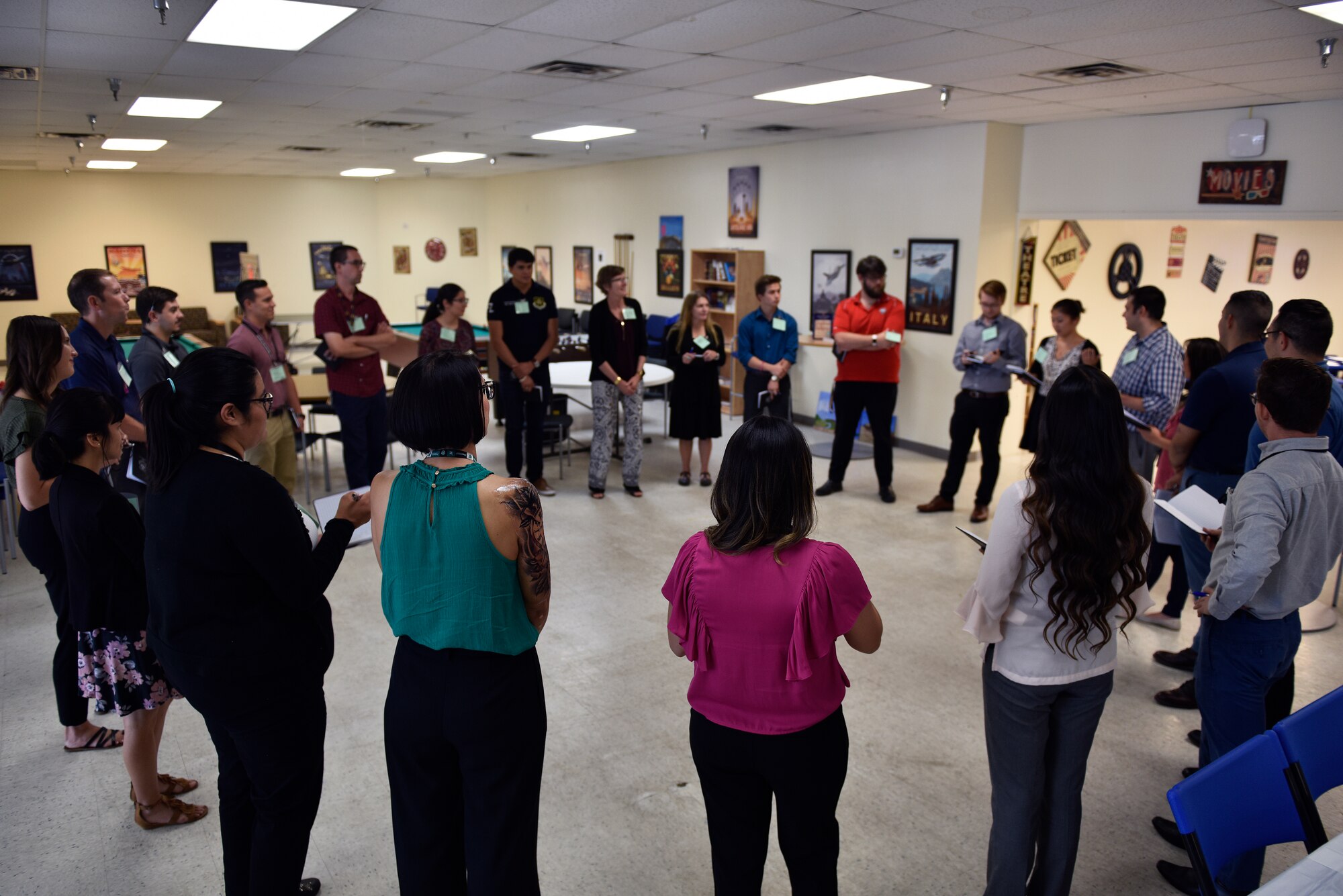 Participants of the Intern “Meet Up” introduce themselves as part of a shared values activity at Kirtland Air Force Base, N.M., July 16, 2019. Twenty-two interns, representing multiple Kirtland mission partners, attended the event. (U.S. Air Force photo by Airman 1st Class Austin J. Prisbrey)