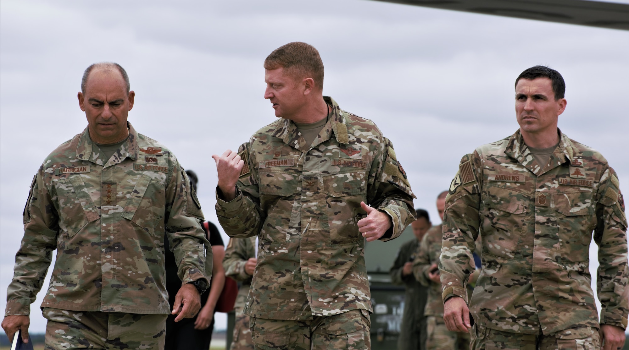 U.S. Air Force Gen. Jeff Harrigian, U.S. Air Forces in Europe – Air Forces Africa commander, receives a Forward Arming Refueling Point briefing from Senior Airman Tristian Wycuff, assigned to the 100th Air Refueling Wing, during a visit to RAF Mildenhall, England, July 15, 2019. During his visit, Harrigian discussed the importance and uniqueness of the only permanent air refueling mission in Europe and Africa.