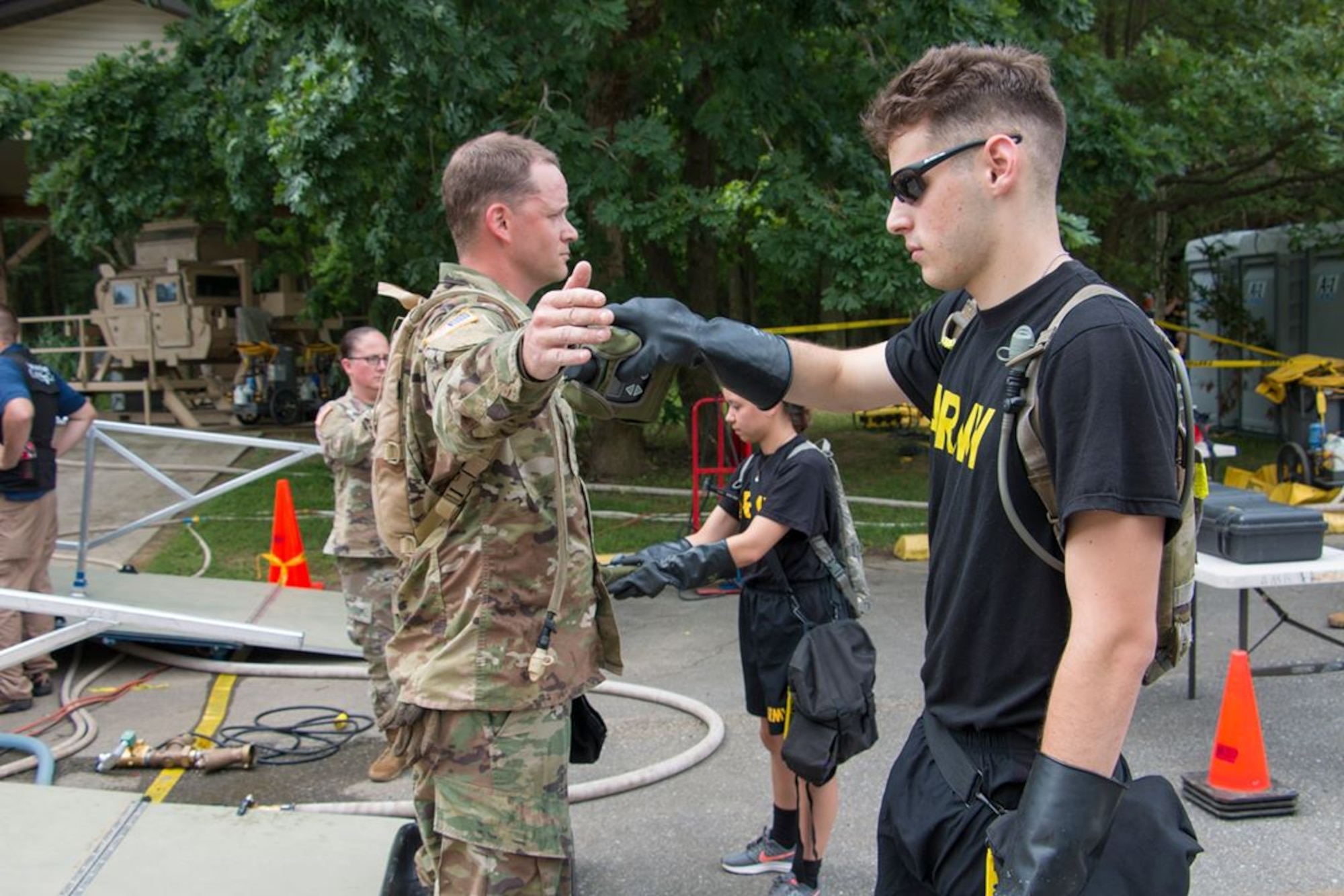 Members of the Delaware National Guard participate in Operation HIGHBALL, July 12, 2019 in New Castle, Del. More than 300 personnel from 24 different civilian, state and federal agencies and four states, Delaware, Pennsylvania, Virginia, West Virginia, along with Washington, D.C., participated in the exercise. (U.S. National Guard Photo by Mr. Bernie Kale)