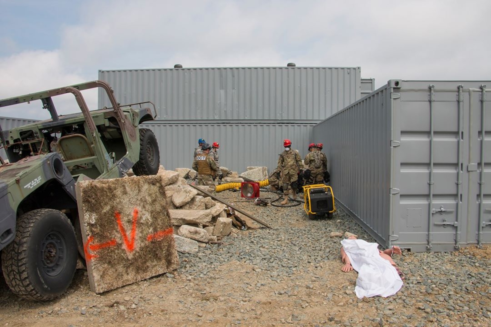 Members of the Delaware National Guard participate in Operation HIGHBALL, July 12, 2019 in New Castle, Del.  Simulated events included: a coordinated cyber attack of unknown origin on the AMTRAK station causing a collision between a passenger and cargo train carrying toxic industrial chemicals with widespread chaos ensuing, mass-casualty events that have sprung up statewide with a focus on structural collapse and the effects of the toxic industrial chemicals released due to the derailment. (U.S. National Guard Photo by Mr. Bernie Kale)