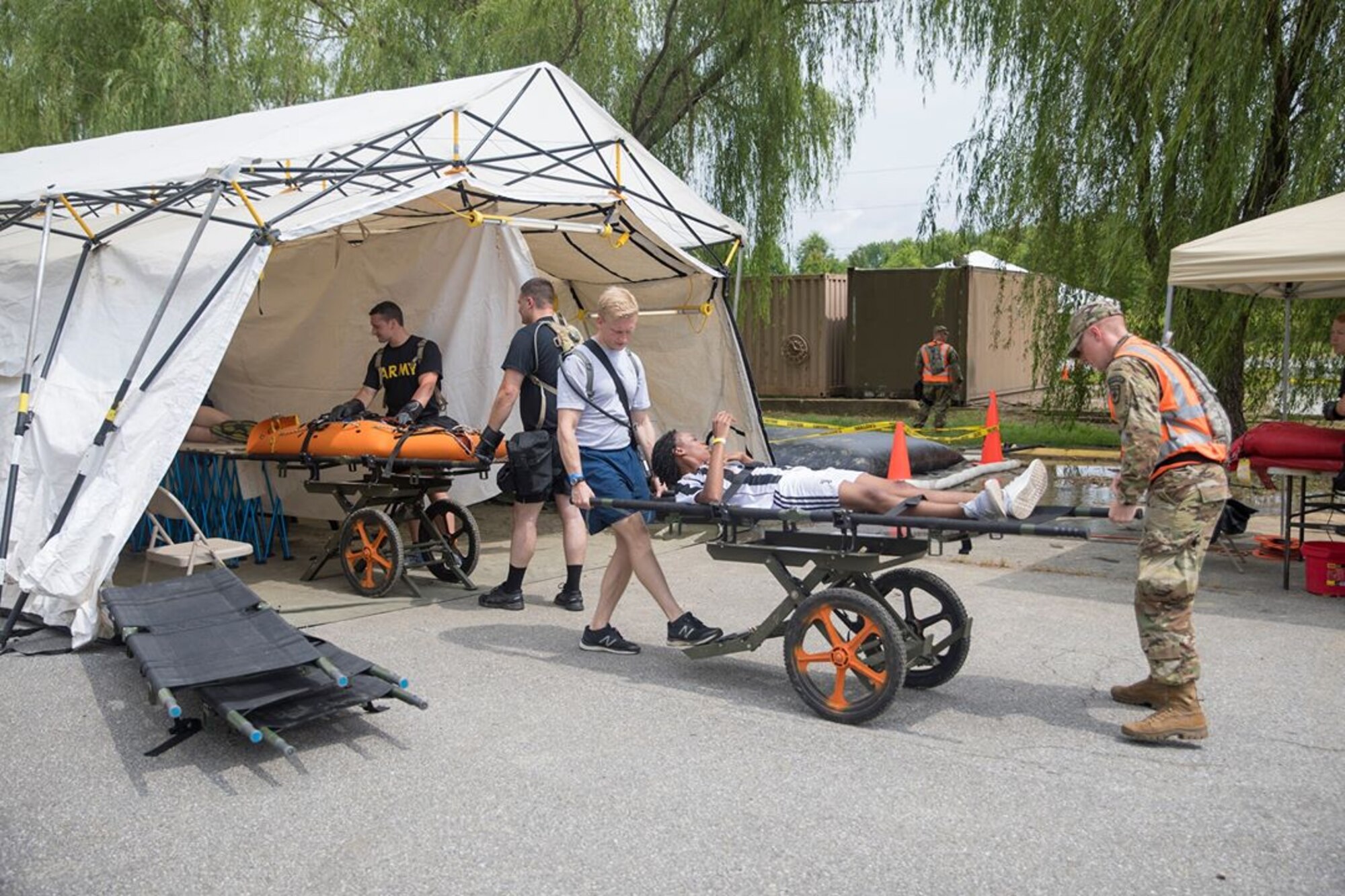 Members of the Delaware National Guard participate in Operation HIGHBALL, July 12, 2019 in New Castle, Del. Operation HIGHBALL is an all-hazards event based on local and state resources. intended to train on the coordination between civilian, state, regional and federal partners to encourage joint operability. (U.S. National Guard Photo by Mr. Bernie Kale)