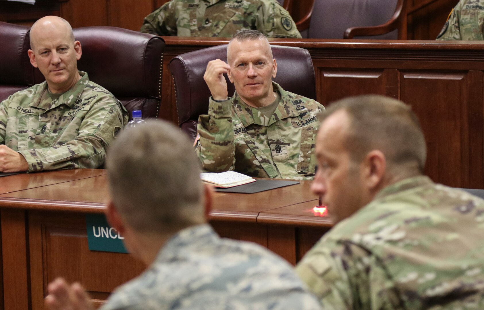 Command Sgt. Maj. John W. Troxell, senior enlisted advisor to the chairman of the Joint Chiefs of Staff, held a Senior Noncommissioned Officer forum during his visit to U.S. Army North (Fifth Army) July 17.Troxell's visit to Army North was his first stop while visiting service members throughout Joint Base San Antonio-Fort Sam Houston.