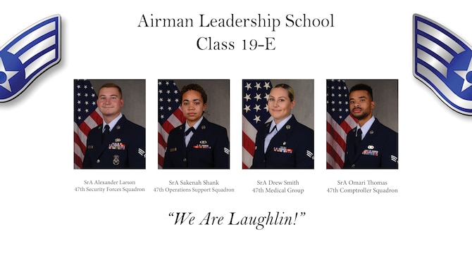 Airman Leadership School Class 19-E graduated after four weeks of training, July 11, 2019, at Goodfellow Air Force Base, Texas. Airman Leadership School is a course designed to give students a better understanding of their role as a supervisor, and is a prerequisite of joining the non-commissioned officer ranks. (U.S. Air Force graphic by Staff Sgt. Benjamin N. Valmoja)