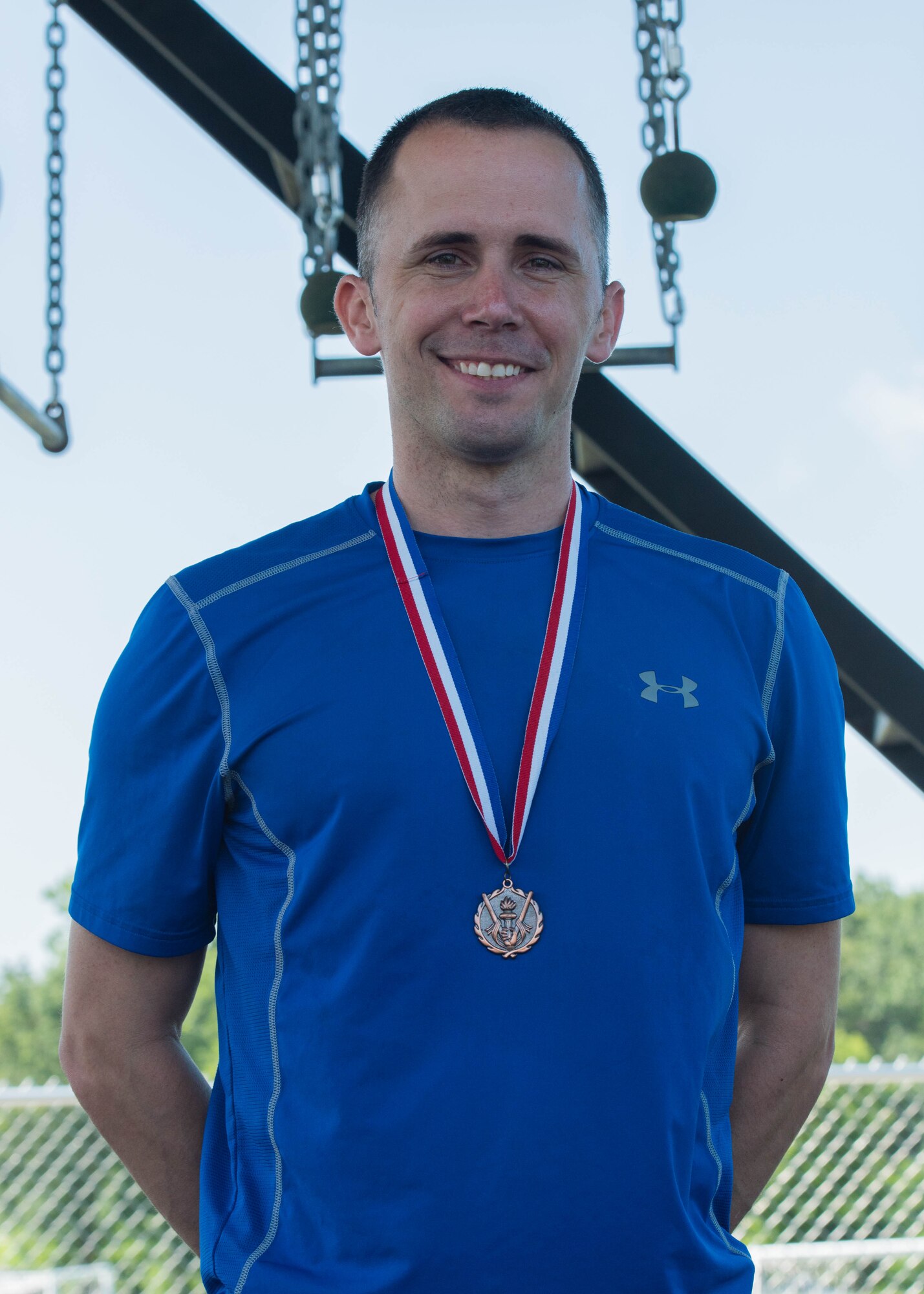 Tech. Sgt. Jamie Wells, with the 509th Logistics Readiness Squadron, poses for a portrait on June 27, 2019, at Whiteman Air Force Base, Missouri. Wells placed third in the men’s division. (U.S. Air Force photos by Senior Airman Ashley Adkins)