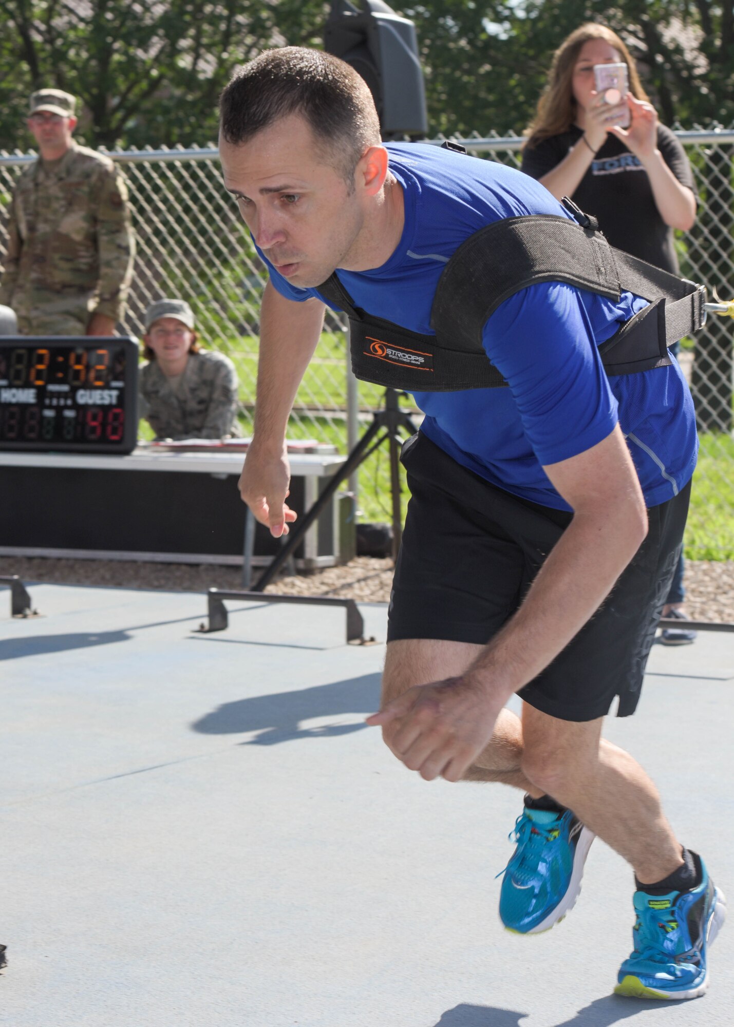 Tech. Sgt. Jamie Wells, with the 509th Logistics Readiness Squadron, participates in the Alpha Warrior competition on June 27, 2019, at Whiteman Air Force Base, Missouri. Wells placed third in the men’s division. (U.S. Air Force photos by Senior Airman Ashley Adkins)
