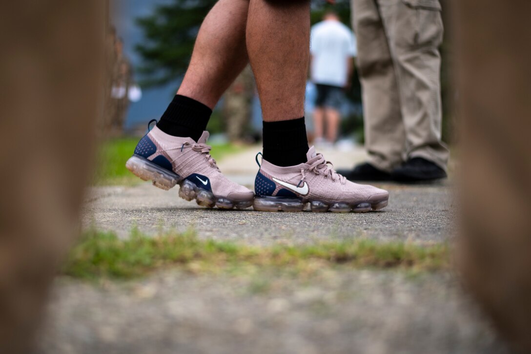 A participant completes a the Walk and Turn field sobriety test, July 17, 2019, at Moody Air Force Base, Ga. The 23d Security Forces Squadron Airmen and local law enforcement officers attended the DUI Detection and Standardized Field Sobriety Testing course from July 16 to July 18. The course is designed to teach Airmen the signs and dangers of alcohol and drug impaired drivers and how to administer field sobriety test to alcohol-impaired subjects. (U.S. Air Force photo by Airman 1st Class Taryn Butler)