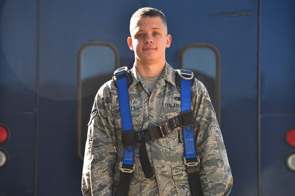 Senior Airman Karlis Hardesty, 341st Missile Maintenance Squadron electromechanical team field runner, poses for a photo near the maintenance bay July 18, 2019, at Malmstrom Air Force Base, Mont.