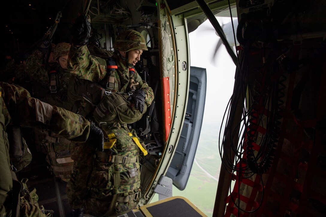 A Japan Ground Self-Defense Force soldier assigned to the 1st Airborne Brigade