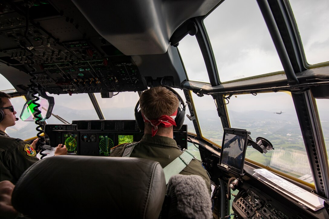 U.S. Air Force Capt. Evan Taylor and Capt. Michael Pyles, 36th Airlift Squadron pilots