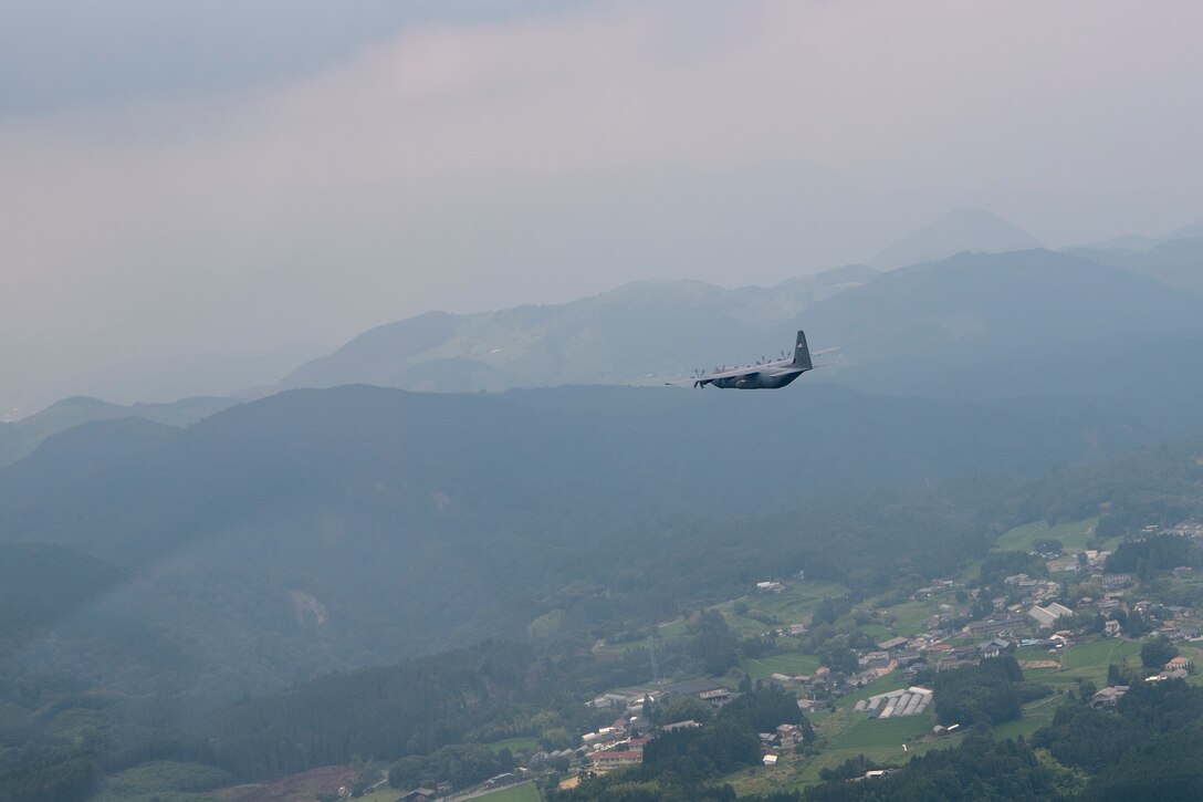 A U.S. Air Force C-130J Super Hercules assigned to the 36th Airlift Squadron conducts flight training