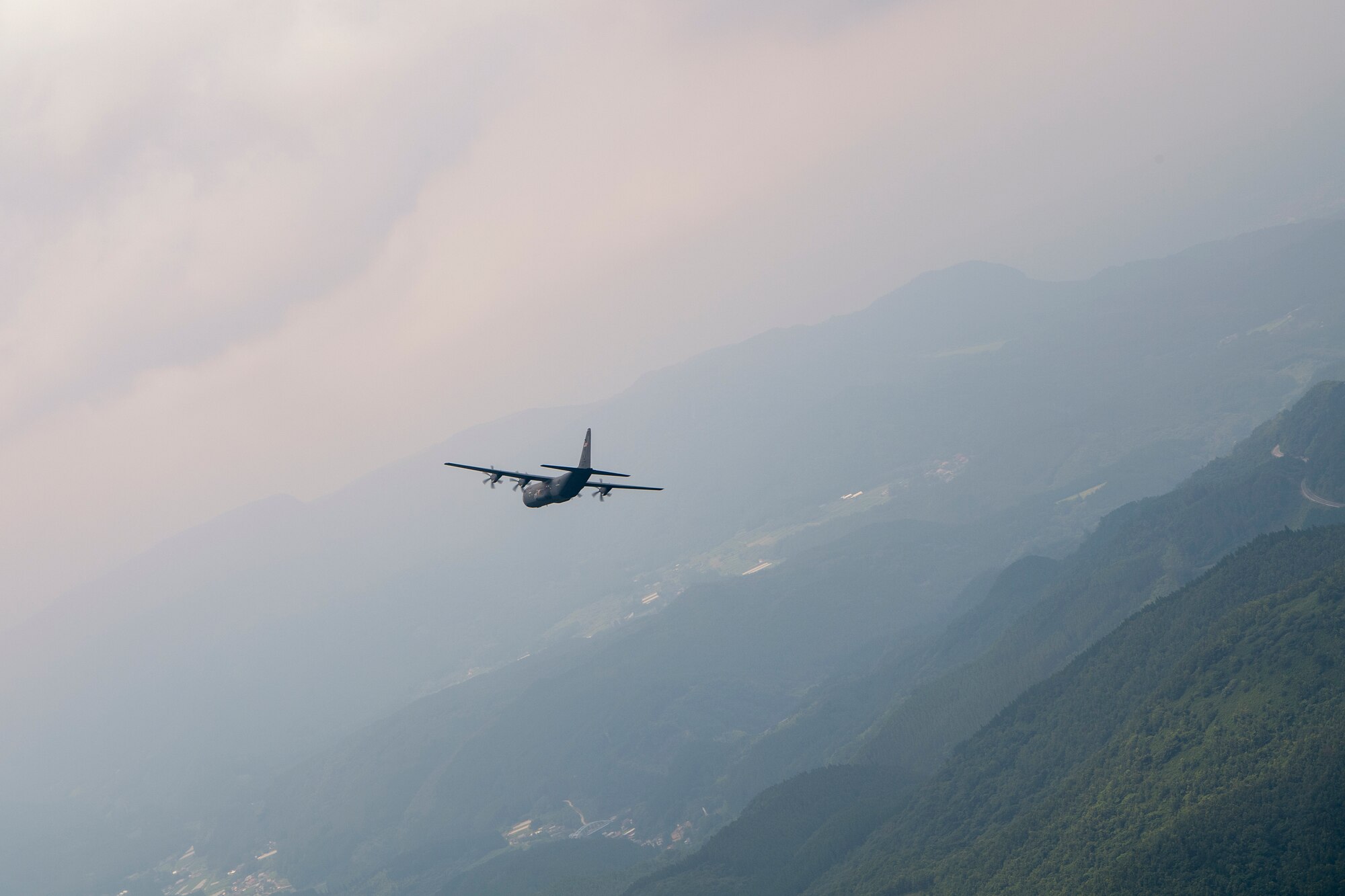 A U.S. Air Force C-130J Super Hercules assigned to the 36th Airlift Squadron conducts flight training